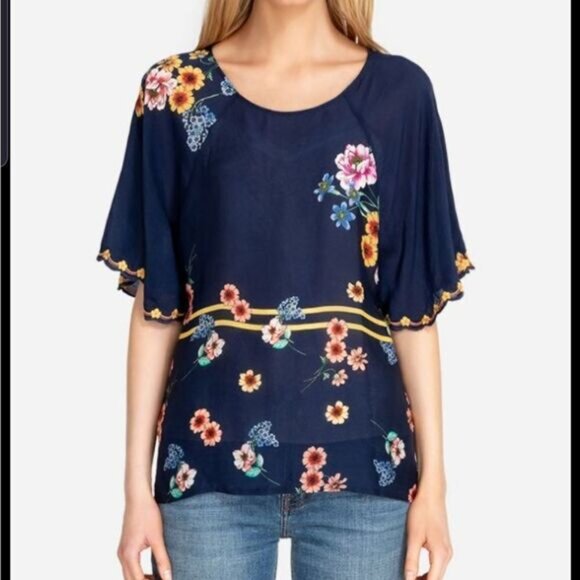 Johnny Was Oversizef Embroidered Navy Floral Blouse Altered See Description - Picture 1 of 7